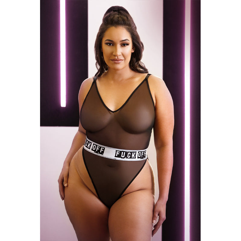 Fantasy Lingerie Vibes Fuck Off Cheeky Mesh Playsuit Queen Size Black - Fantasies Boutique