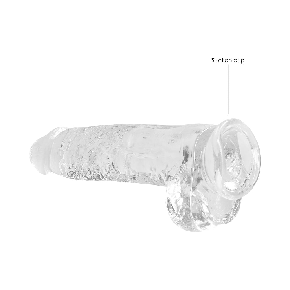 RealRock Crystal Clear Realistic 9 in. Dildo With Balls and Suction Cup Clear - Fantasies Boutique