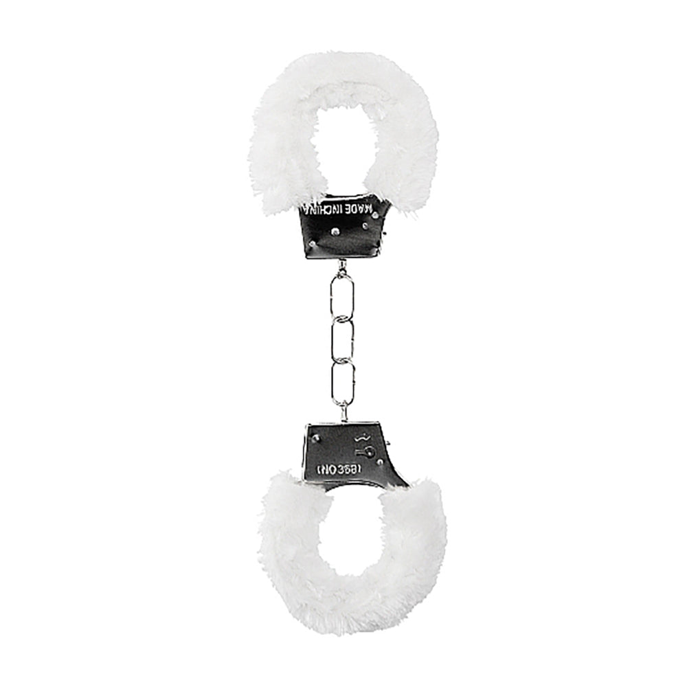 Ouch! Beginner's Furry Handcuffs With Quick-Release White - Fantasies Boutique