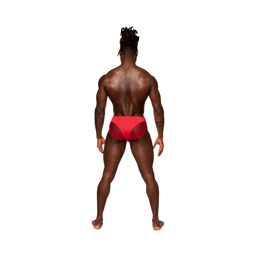 Male Power Sassy Lace Bikini Solid Pouch Red S - Fantasies Boutique