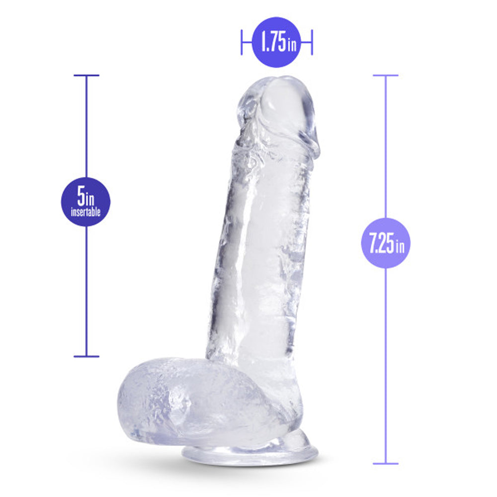 B Yours Plus Rock n' Roll 7 in. Dildo with Balls Clear