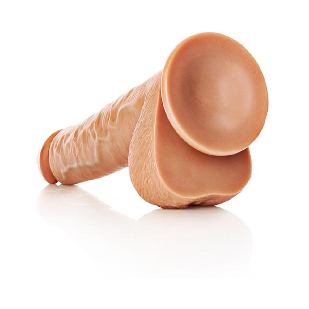 RealRock Realistic 12 in. Straight Dildo With Balls and Suction Cup Tan - Fantasies Boutique