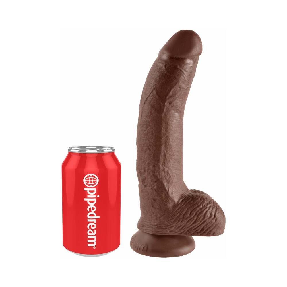 King Cock 9 in. Cock With Balls Realistic Suction Cup Dildo Brown - Fantasies Boutique