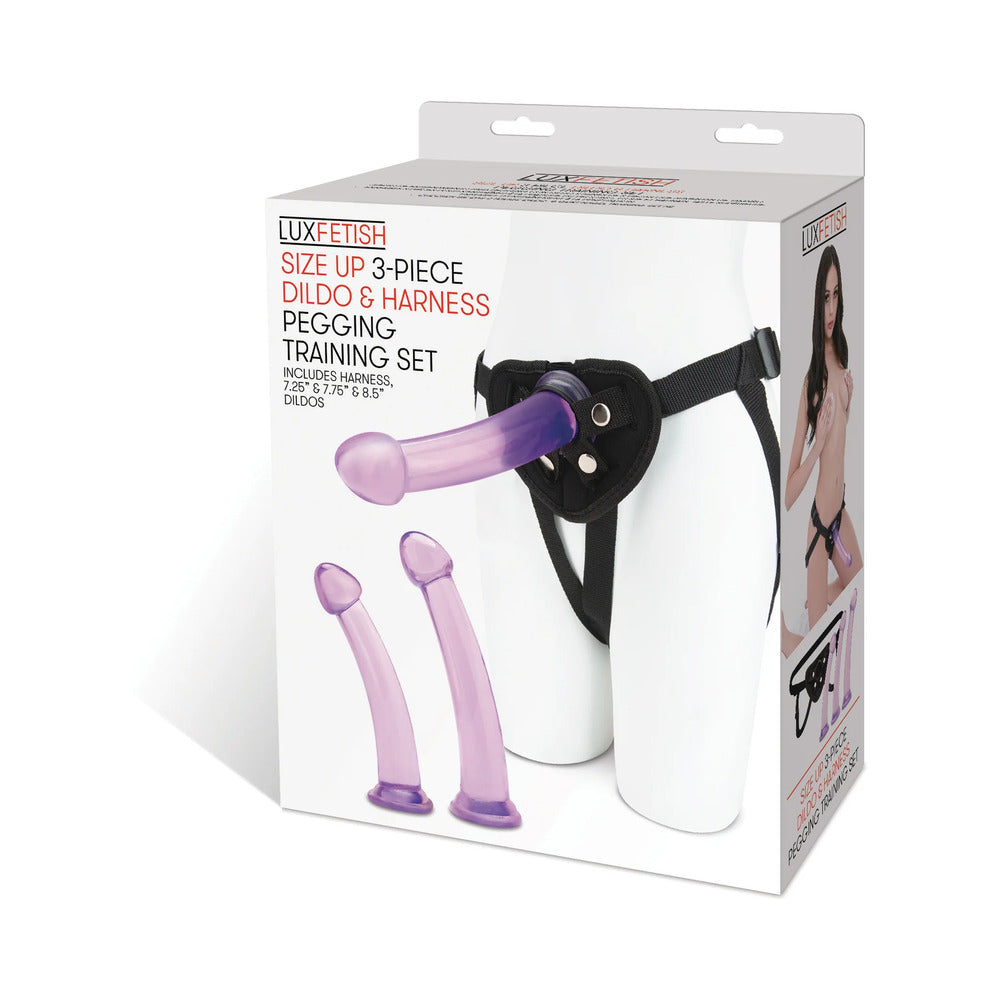 Lux Fetish Size Up 3-Piece Dildo & Harness Pegging Training Set - Fantasies Boutique