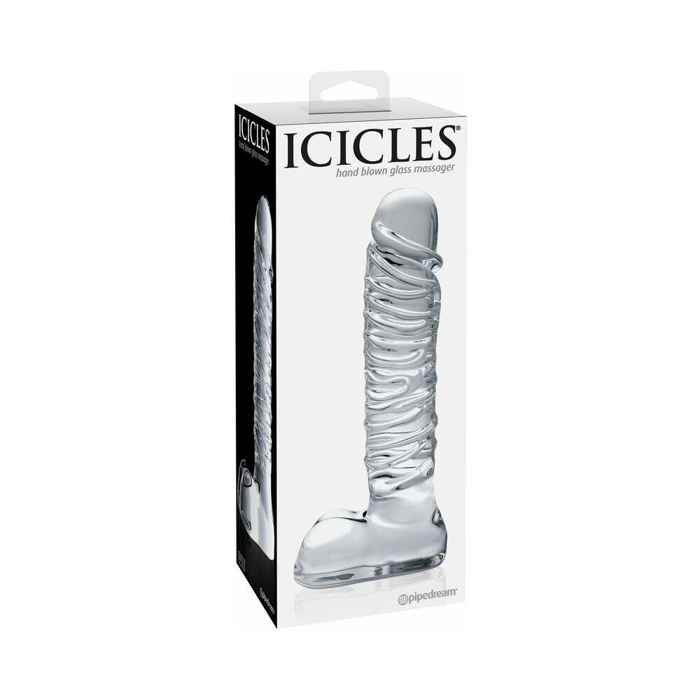 Icicles No. 63 Ribbed Realistic 8.5 in. Glass Dildo Clear - Fantasies Boutique