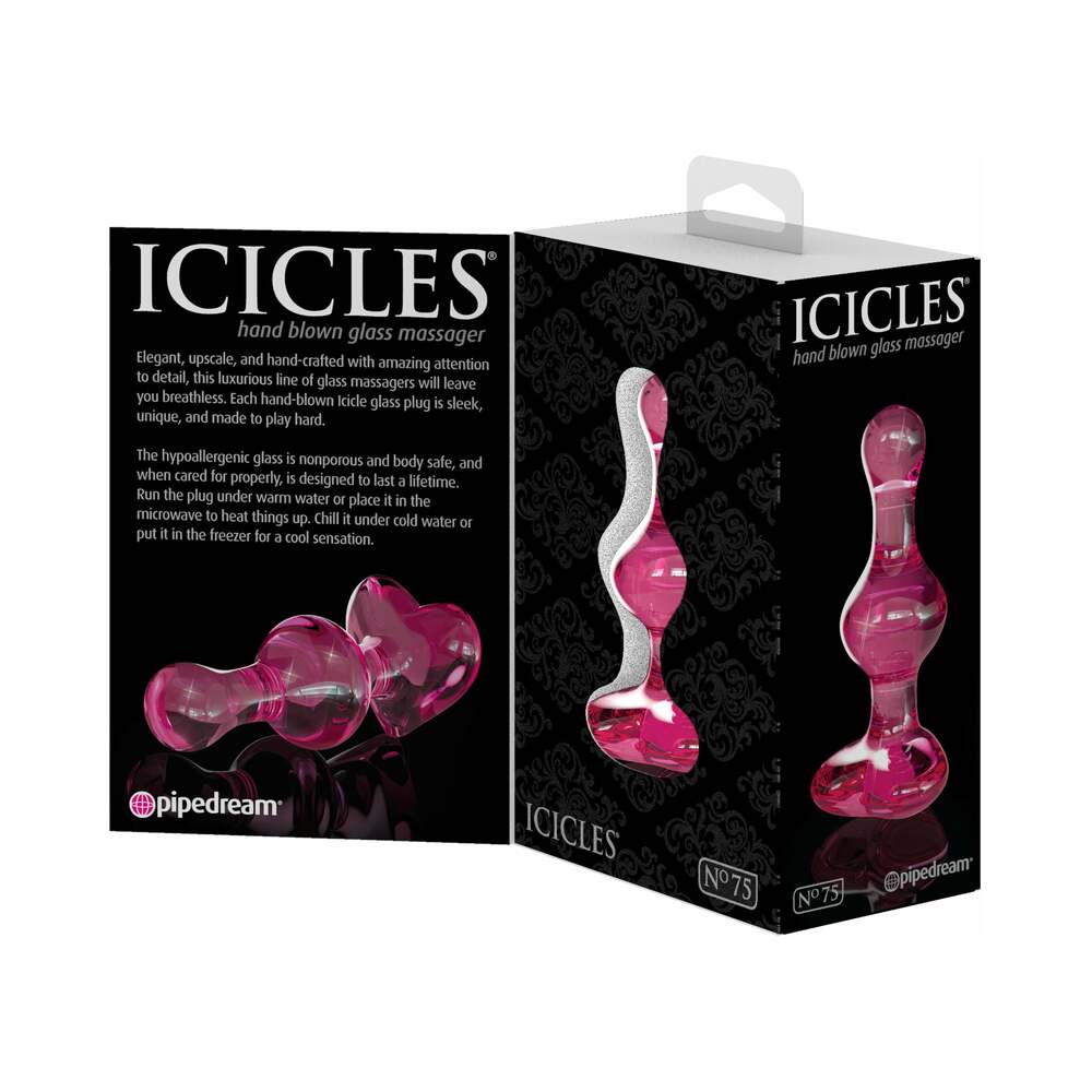 Pipedream Icicles No. 75 Beaded Glass Massager With Heart-Shaped Base Pink - Fantasies Boutique