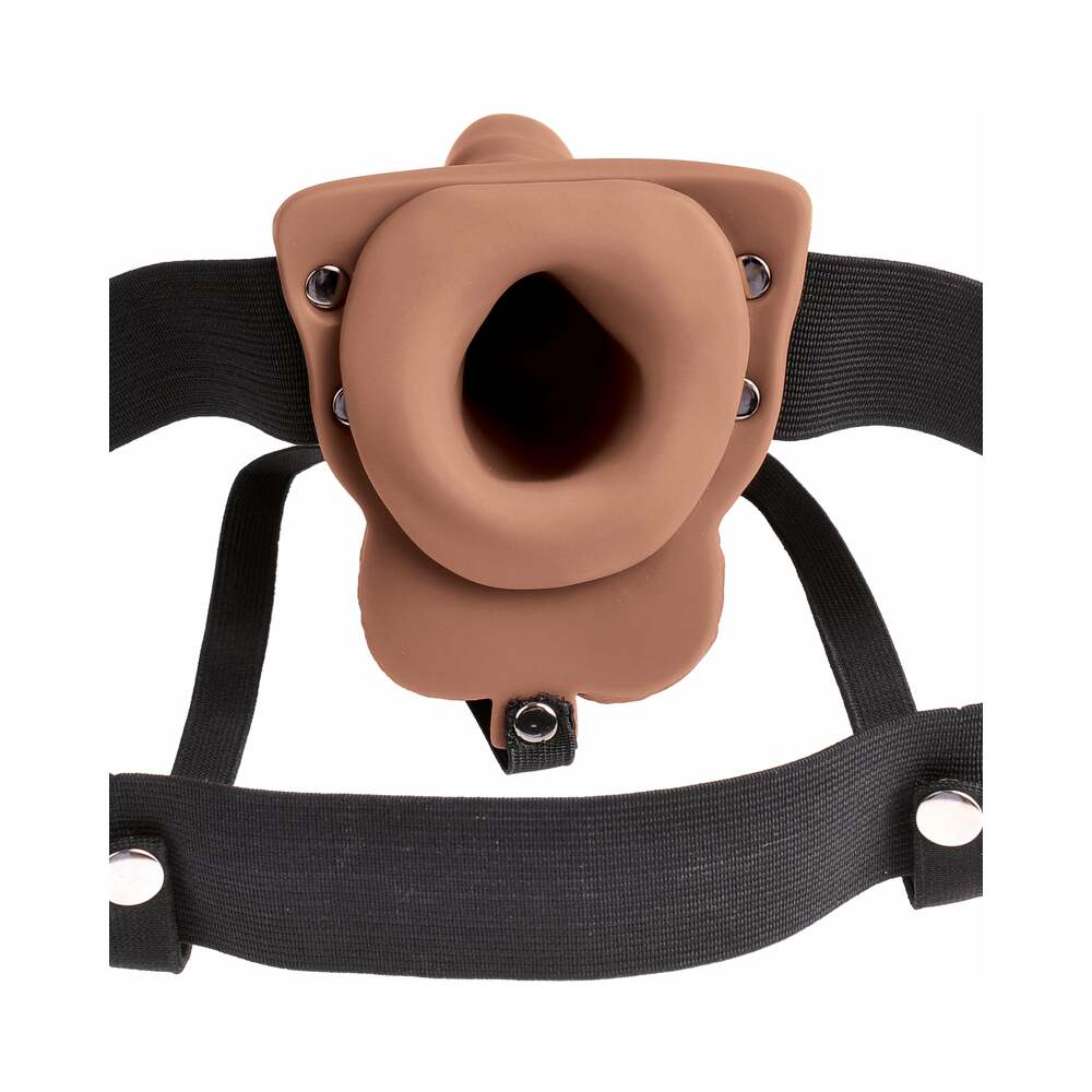 Fetish Fantasy Series Rechargeable Vibrating 6 in. Hollow Strap-On With Balls Tan/Black - Fantasies Boutique