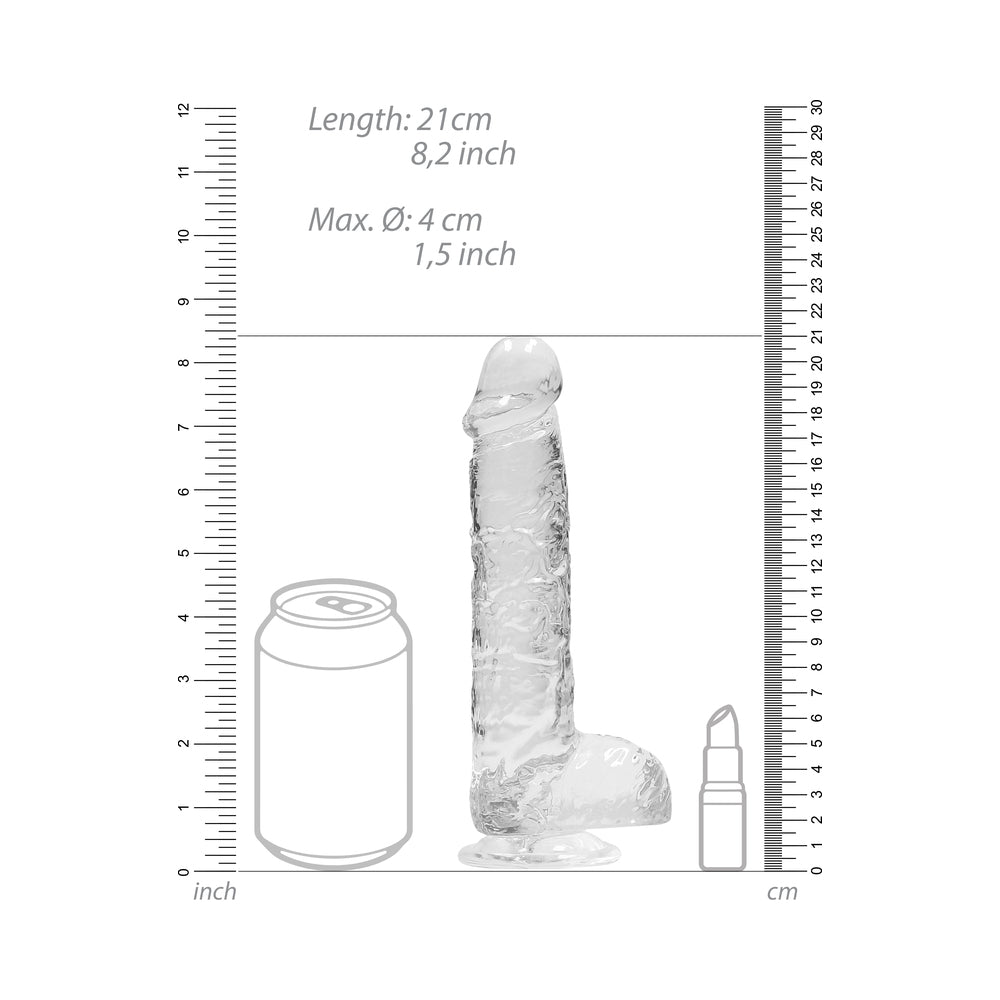 RealRock Crystal Clear Realistic 8 in. Dildo With Balls and Suction Cup Clear - Fantasies Boutique