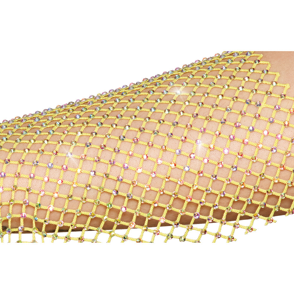 Dreamgirl Iridescent Rhinestone Embellished Fishnet Camisole and G-string Set Citrus L - Fantasies Boutique