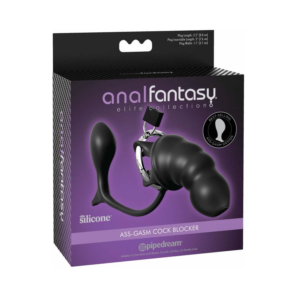 Pipedream Anal Fantasy Elite Collection Ass-Gasm Cock Blocker Chastity Cock Cage Black - Fantasies Boutique