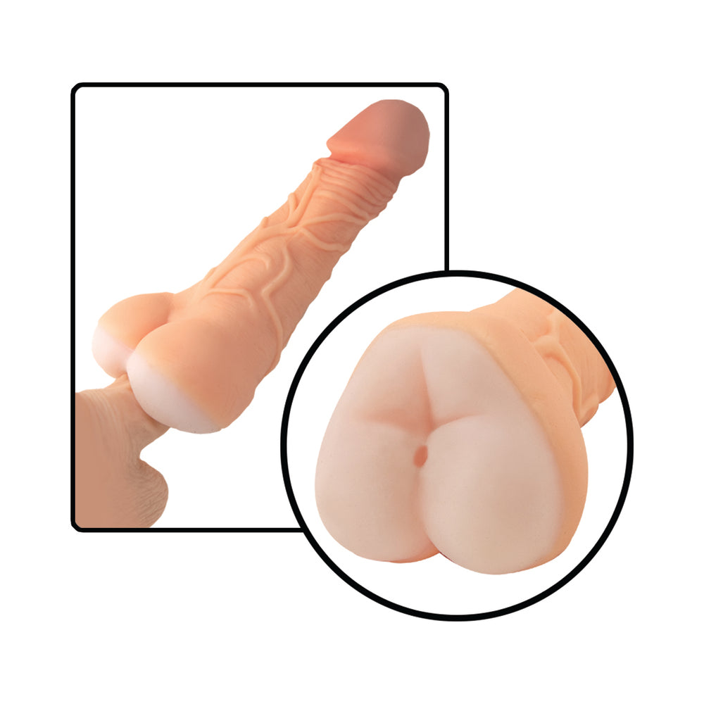 Realcocks Self Lubricating 9 in. 3-in-1 Masturbator Beige - Fantasies Boutique