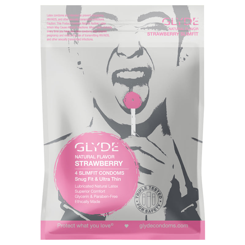 Glyde Slimfit Natural Flavored Stawberry Condom 4pk - Fantasies Boutique