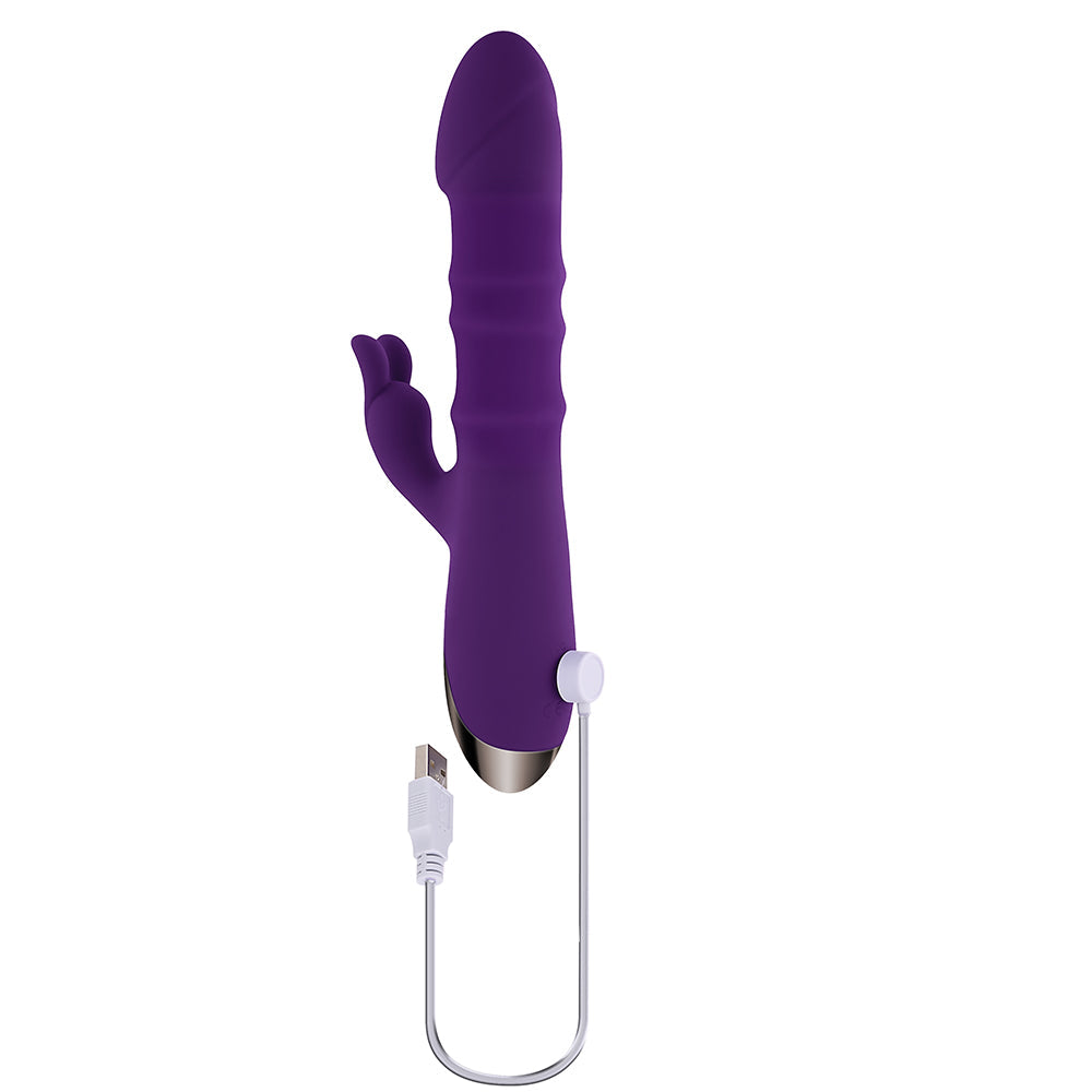 Playboy Hop To It Rechargeable Thrusting Silicone Dual Stimulation Vibrator Acai - Fantasies Boutique