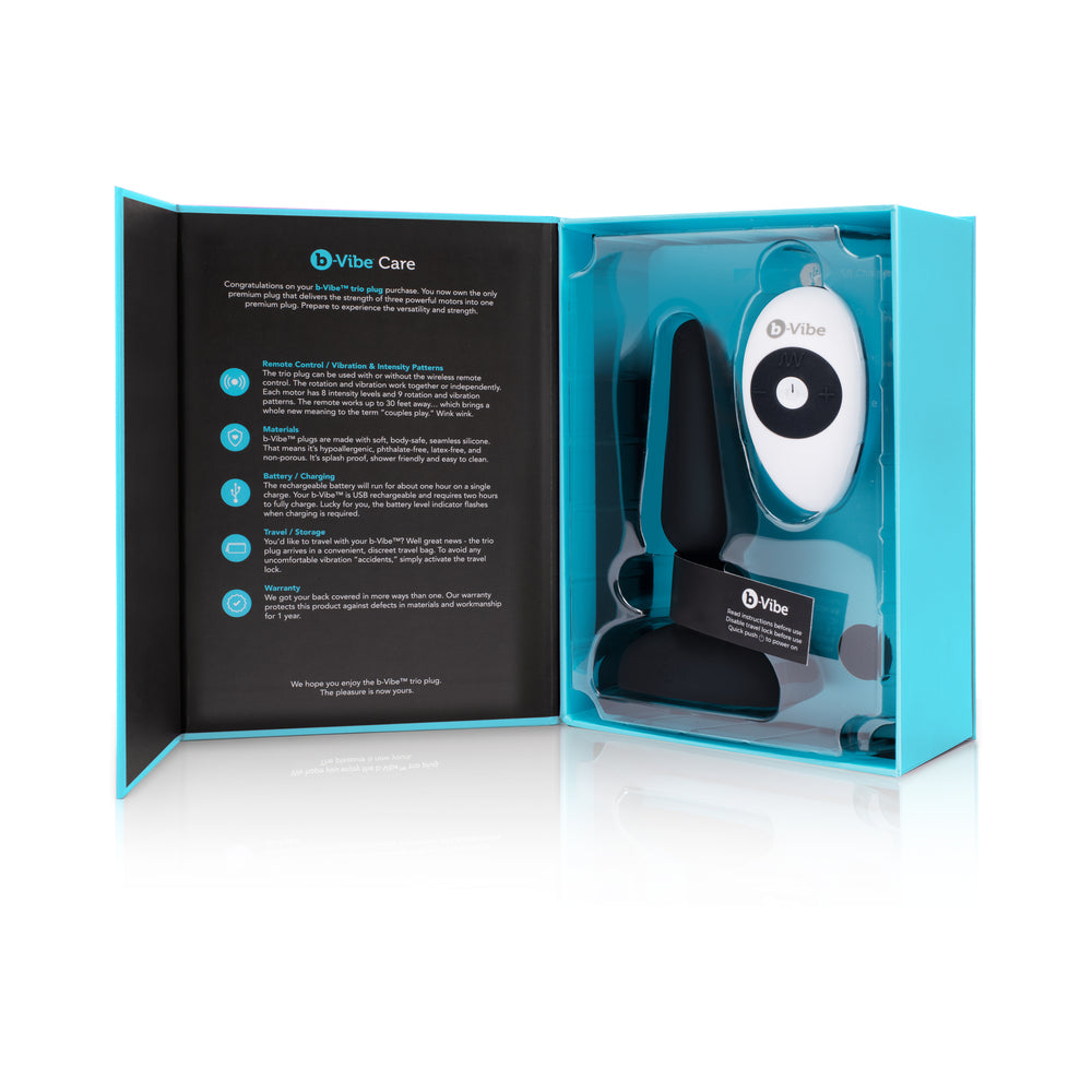 b-Vibe Trio Rechargeable Remote-Controlled Triple-Motor Vibrating Silicone Anal Plug Black - Fantasies Boutique