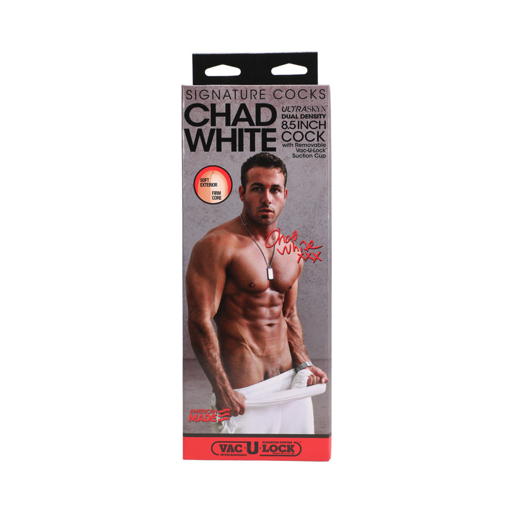 Signature Cocks - Chad White 8.5 Inch ULTRASKYN Cock with Removable Vac-U-Lock Suction Cup Vanilla - Fantasies Boutique