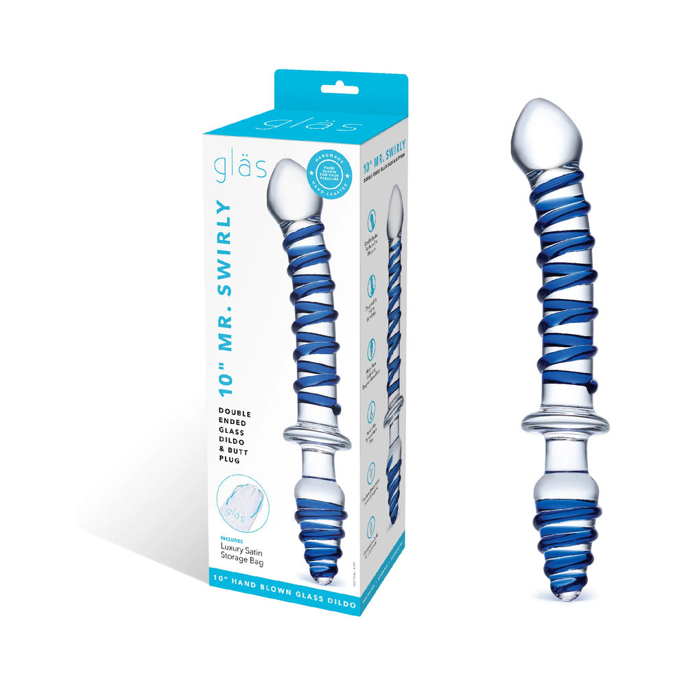 Glas 10 in. Mr. Swirly Double Ended Glass Dildo & Butt Plug - Fantasies Boutique