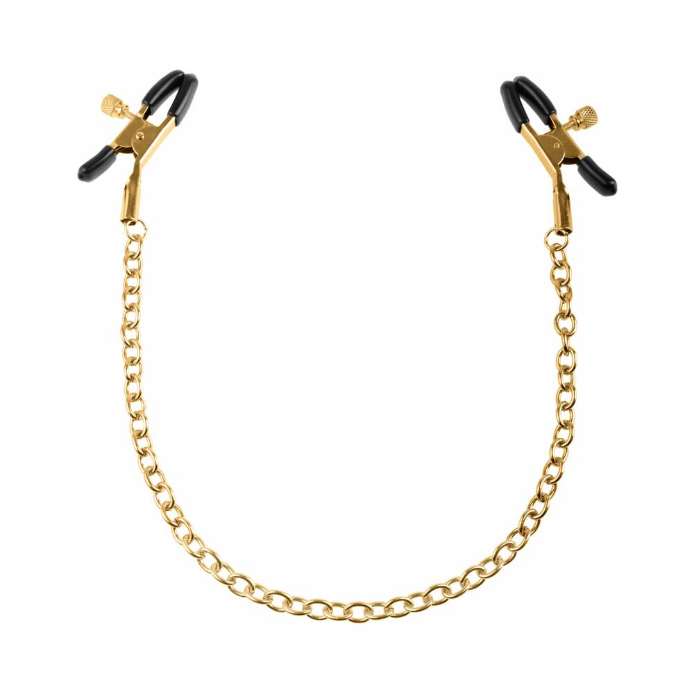 Pipedream Fetish Fantasy Gold Adjustable Nipple Clamps With Chain Gold/Black - Fantasies Boutique