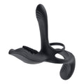 Playboy The 3 Way Rechargeable Remote Controlled Vibrating Silicone Cockring with Stimulator Black - Fantasies Boutique