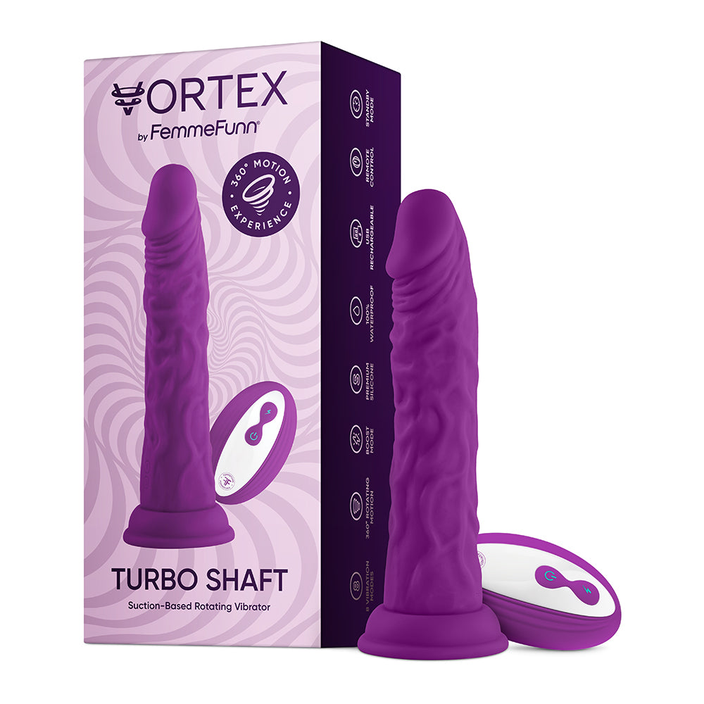 FemmeFunn Vortex Turbo Shaft 2.0 8 in. Vibrating Rotating Dildo Purple - Fantasies Boutique