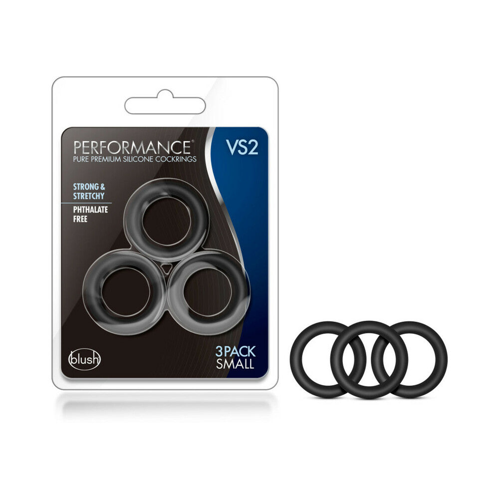 Blush Performance VS2 Pure Premium Silicone Cockrings 3-Pack Small Black - Fantasies Boutique