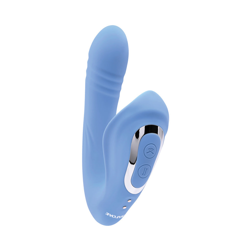 Evolved Tap & Thrust Rechargeable Thrusting Pulsing Silicone Dual Stimulator Blue - Fantasies Boutique