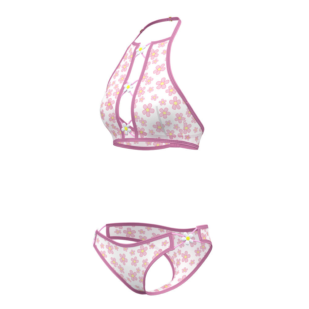 Magic Silk Daisy Halter Bralette & Panty Set Daisy Print S/M