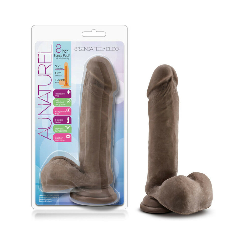 Blush Au Naturel 8 in. Posable Dual Density Dildo with Balls & Suction Cup Brown - Fantasies Boutique