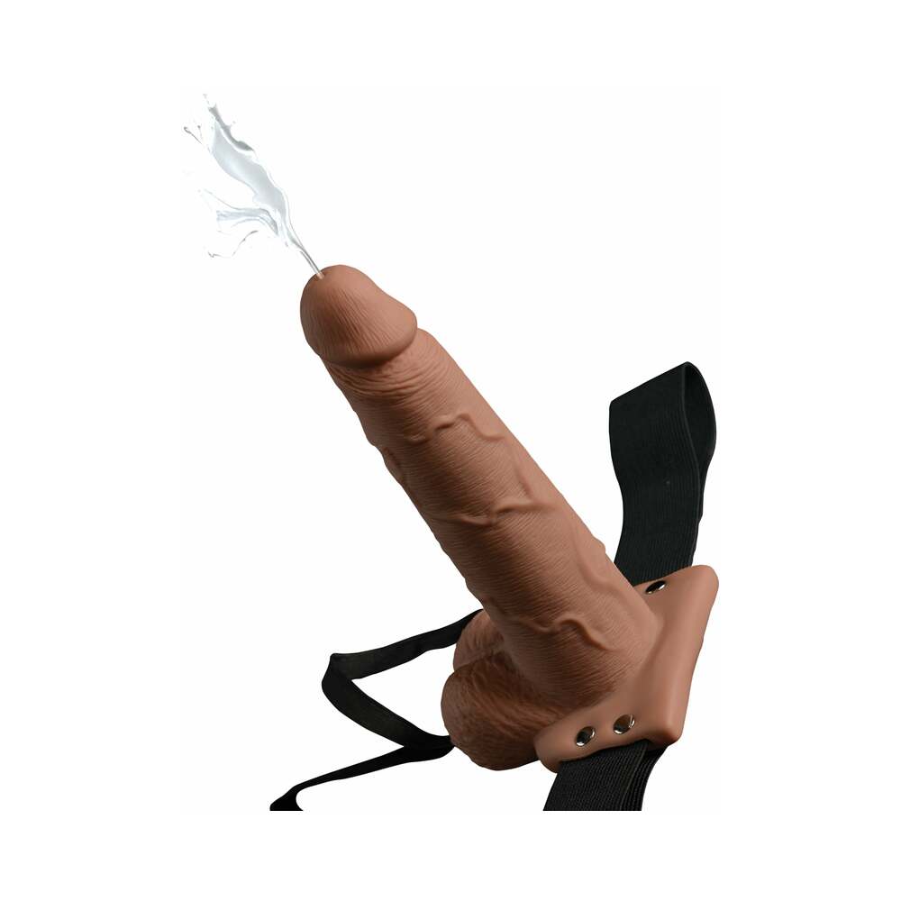 Fetish Fantasy Series 7.5 in. Hollow Squirting Strap-On With Balls Tan/Black - Fantasies Boutique