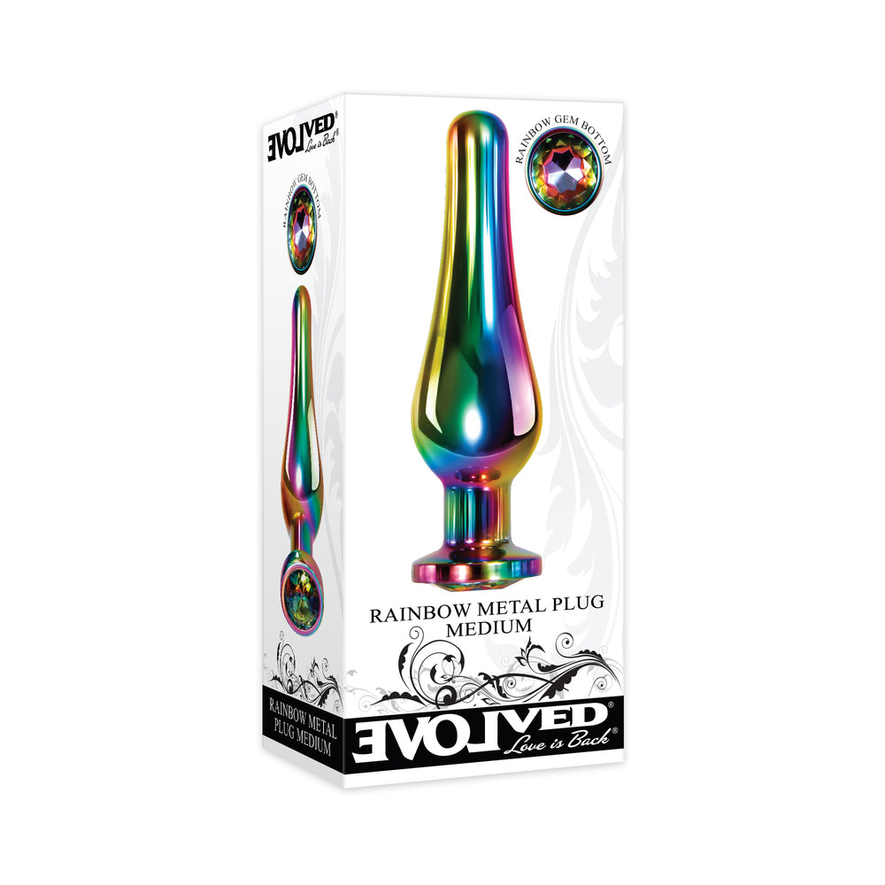 Evolved Rainbow Metal Anal Plug With Rainbow Gemstone Base Medium - Fantasies Boutique