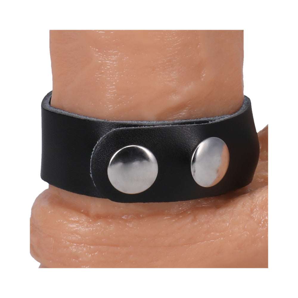 Rock Solid Adjustable Leather 3 Snap Cock Ring (Black) - Fantasies Boutique