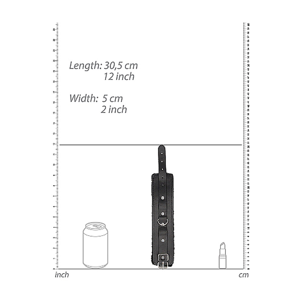 Ouch! Black & White Adjustable Plush Bonded Leather Hand Cuffs Black