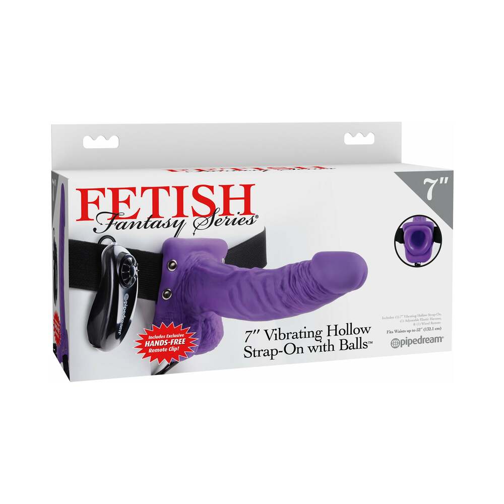Fetish Fantasy Series 7 in. Vibrating Hollow Strap-On with Balls Purple/Black - Fantasies Boutique