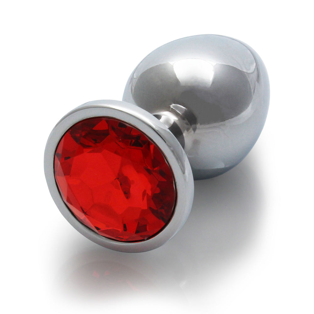 Ouch! Round Gem Butt Plug Medium Silver/Ruby Red