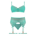 Magic Silk Caribbean Crush Demi Bra & Thong with Garter Set Aqua Glow Queen Size