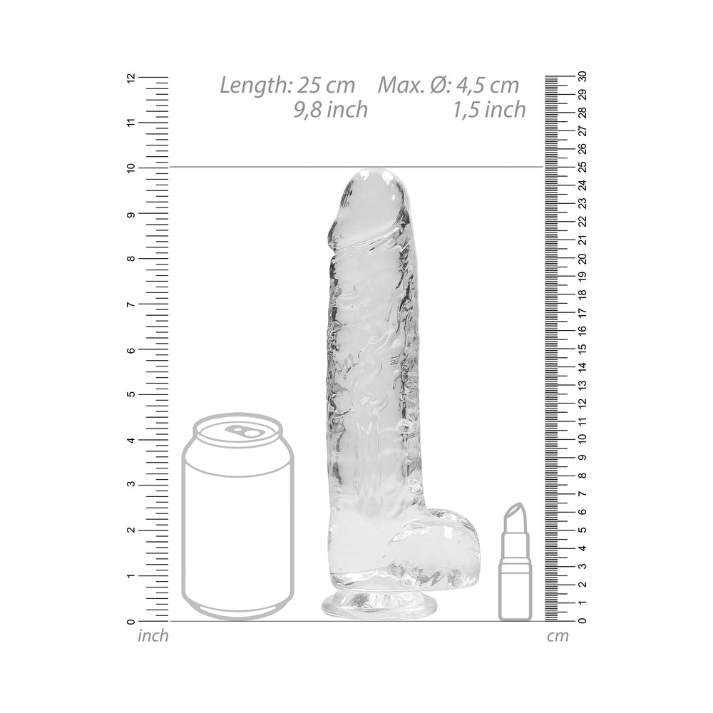 RealRock Crystal Clear Realistic 9 in. Dildo With Balls and Suction Cup Clear - Fantasies Boutique