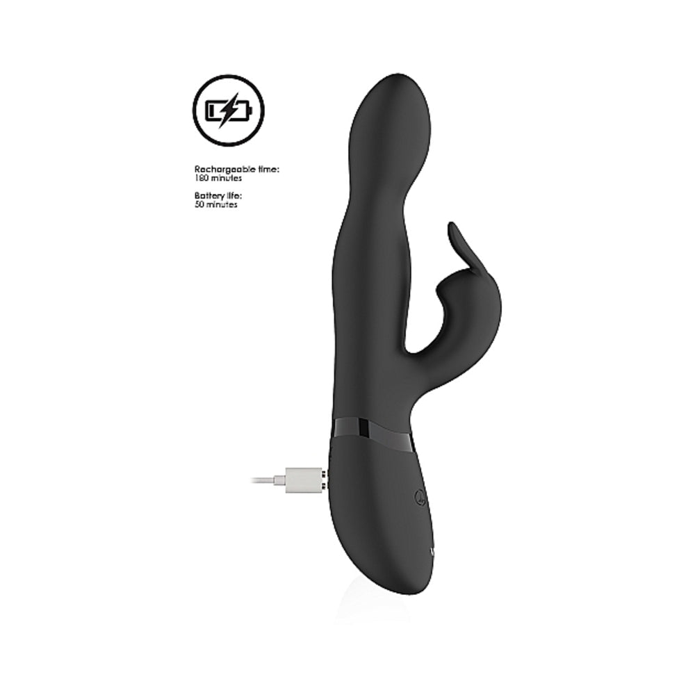 VIVE NIVA Rechargeable 360° Rotating Silicone Rabbit Vibrator Black - Fantasies Boutique