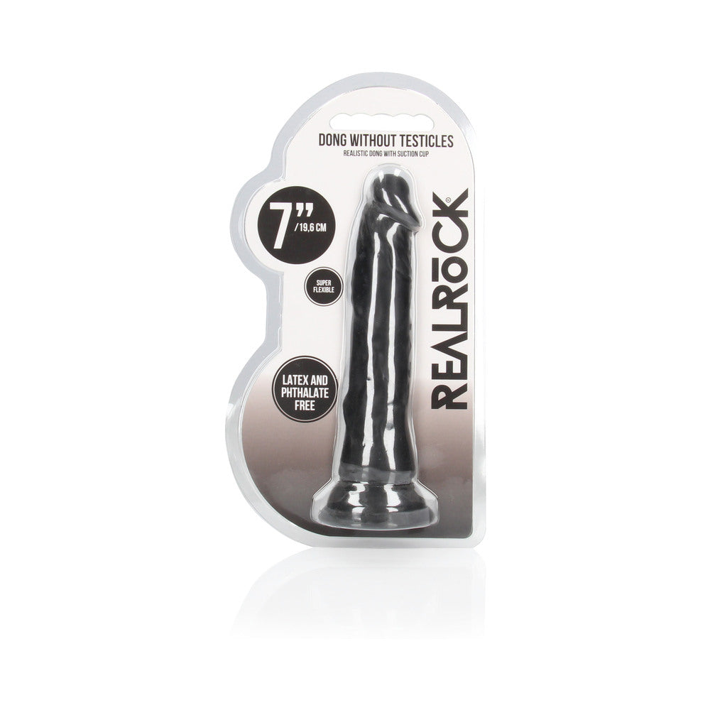 RealRock Realistic 7 in. Dildo With Suction Cup Black - Fantasies Boutique