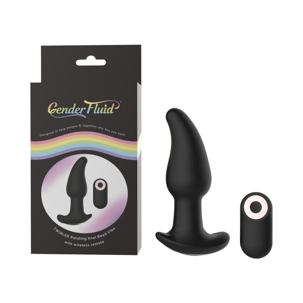 Gender Fluid Twirler Anal Vibe With Remote Silicone Black - Fantasies Boutique