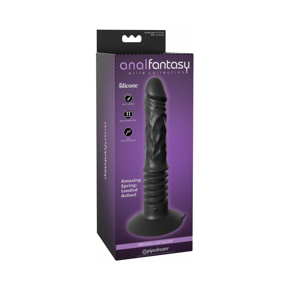 Anal Fantasy Elite Vibrating Ass Fucker 12 in. Thrusting Dildo With Suction Cup Black - Fantasies Boutique