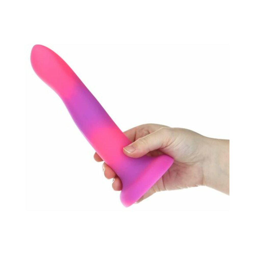 Addiction Rave Bendable 8 in. Silicone Dildo Glow in the Dark Pink Purple - Fantasies Boutique