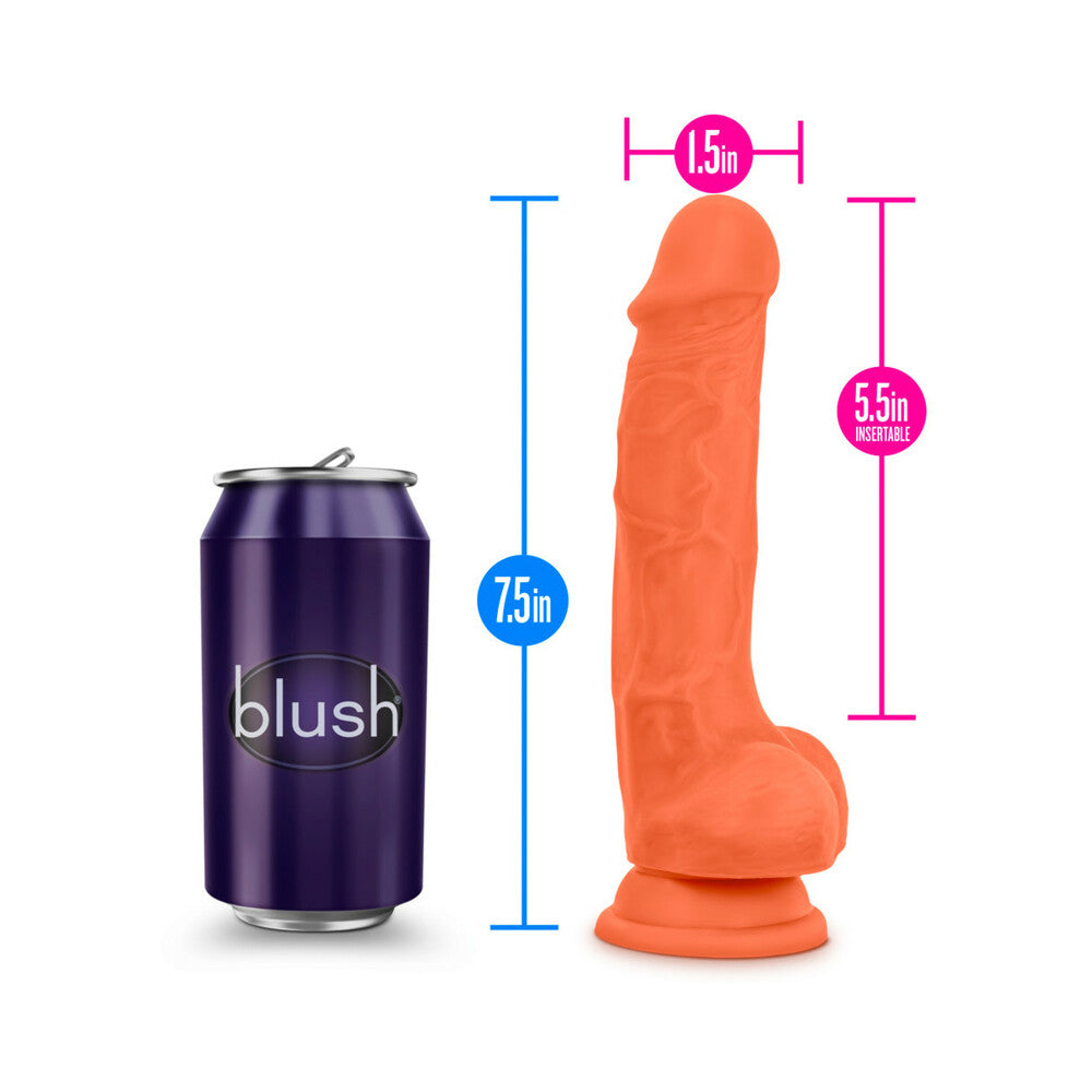 Neo Elite 7.5 in. Silicone Dual Density Dildo with Balls Neon Orange - Fantasies Boutique