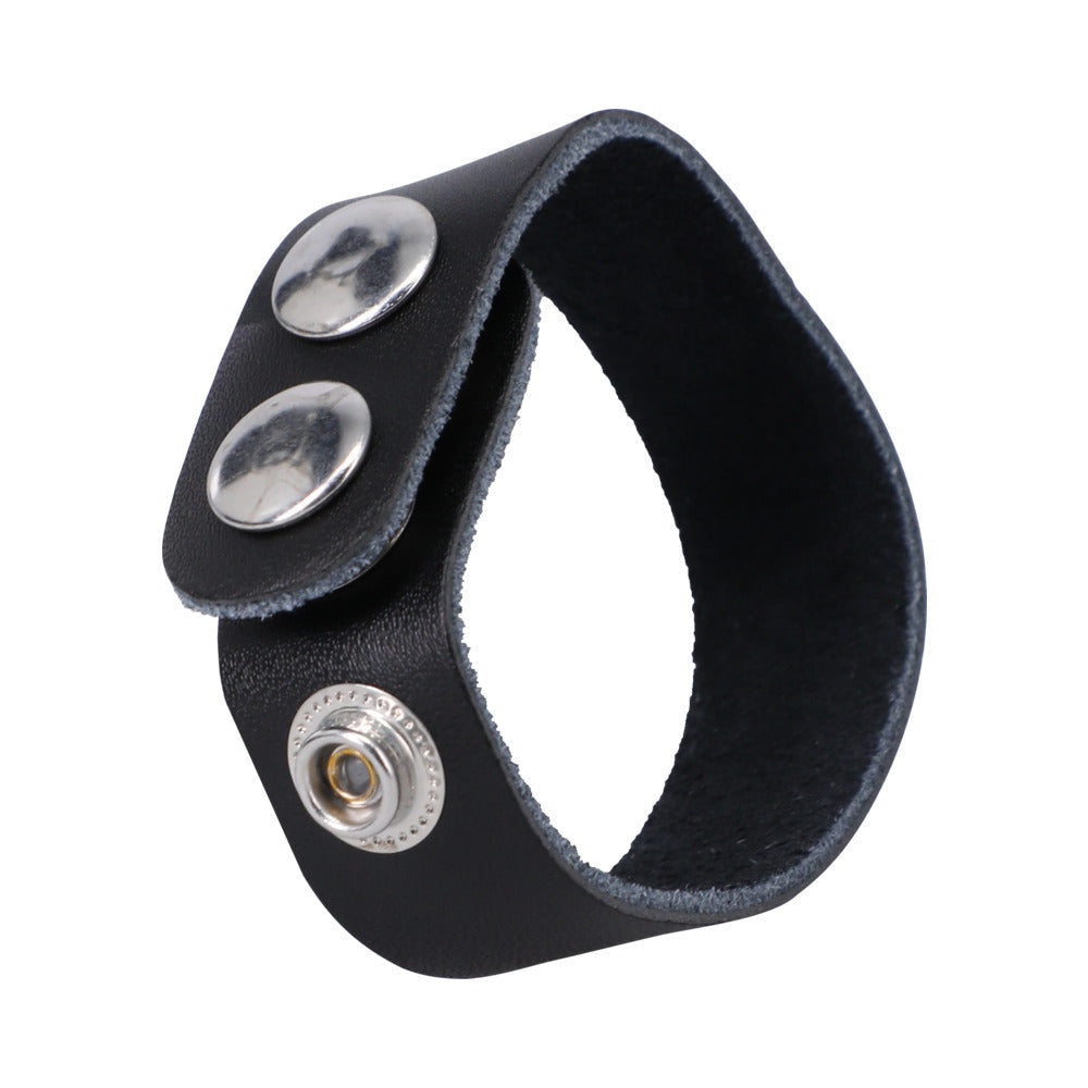 Rock Solid Adjustable Leather 3 Snap Cock Ring (Black) - Fantasies Boutique
