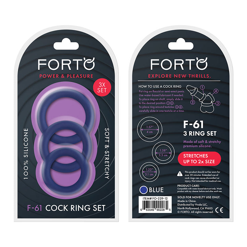 Forto F-61 3-Piece Silicone Cockring Set Blue - Fantasies Boutique