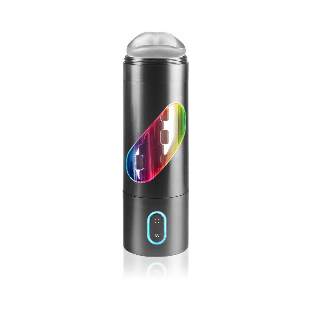 PDX Rechargeable Roto-Bator Mouth Light-Up Rotating Stroker Clear/Black - Fantasies Boutique