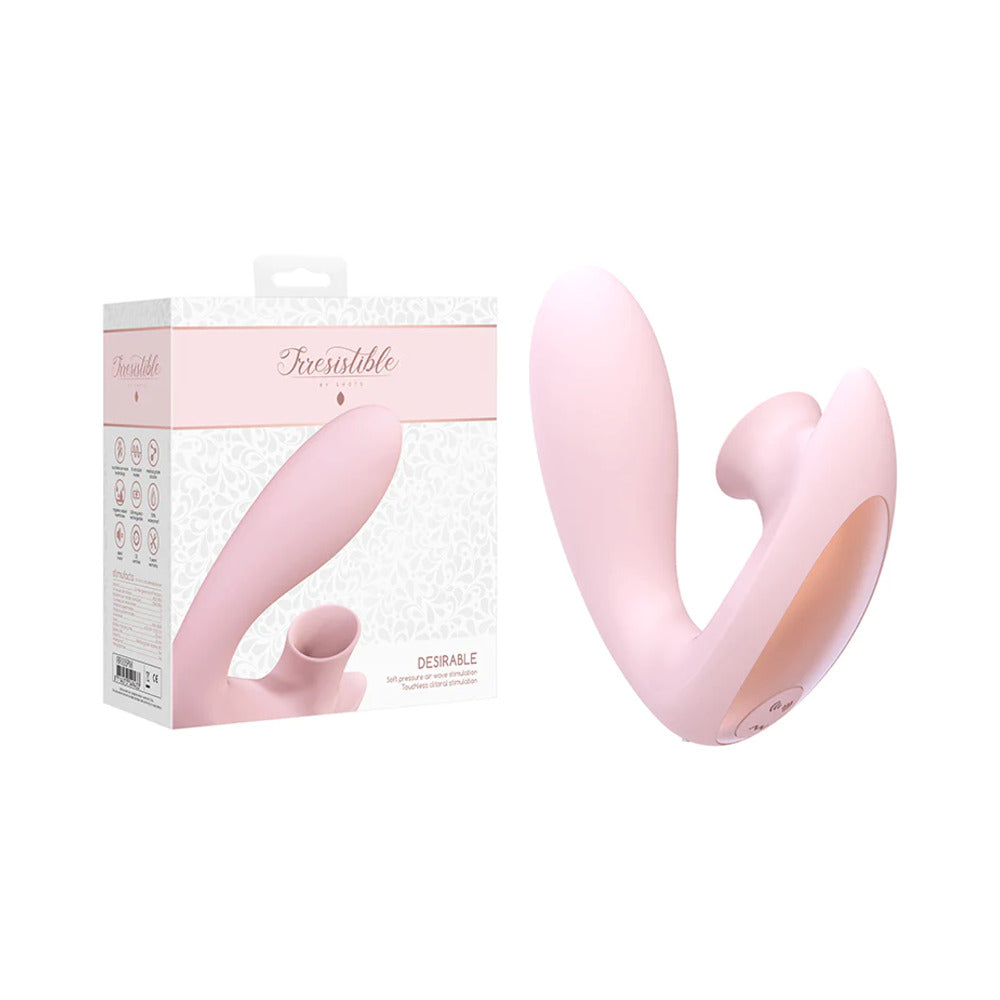 Shots Irresistible Desirable Rechargeable Silicone Soft Pressure Air Wave Dual Stimulator Pink - Fantasies Boutique