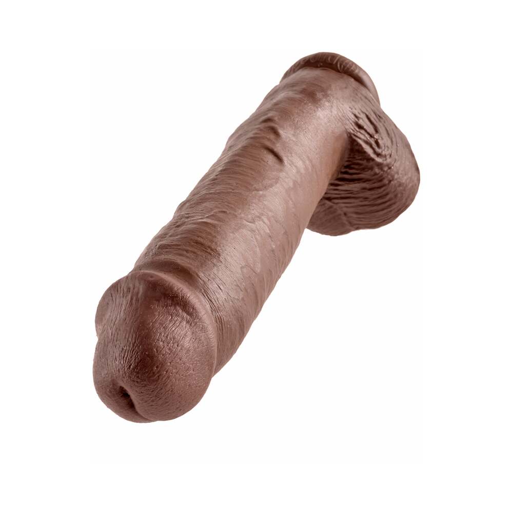 King Cock 11 in. Cock With Balls Realistic Suction Cup Dildo Brown - Fantasies Boutique