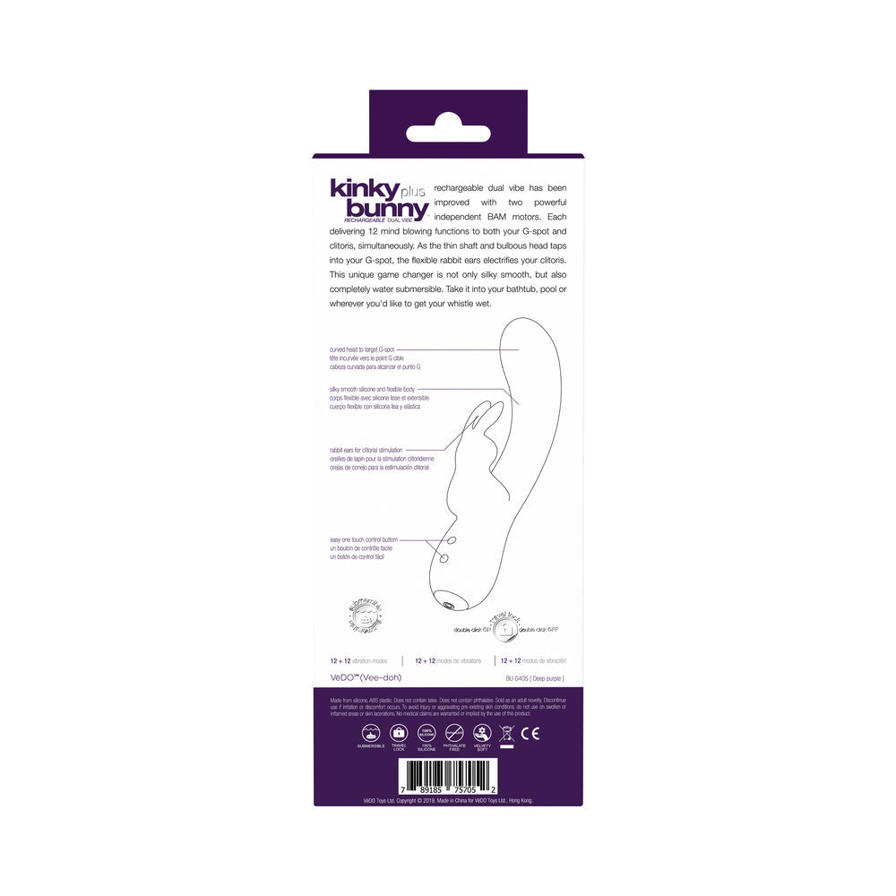 VeDO Kinky Bunny Rechargeable Rabbit Vibrator - Deep Purple - Fantasies Boutique