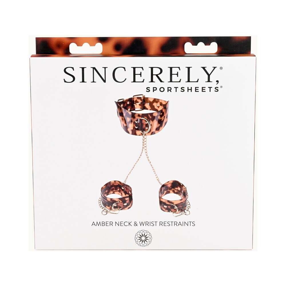 Sincerely, Sportsheets Amber Adjustable Neck & Wrist Restraints Tortoiseshell - Fantasies Boutique