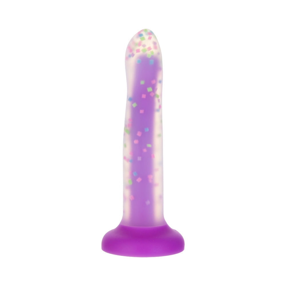 Addiction Rave 8 in. Bendable Glow-in-the-Dark Silicone Dildo Purple Confetti - Fantasies Boutique