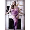 Fantasy Lingerie Sheer Purple Haze Strappy Garter Body Stocking Purple Queen Size - Fantasies Boutique